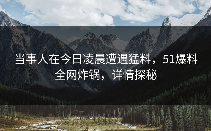 当事人在今日凌晨遭遇猛料，51爆料全网炸锅，详情探秘
